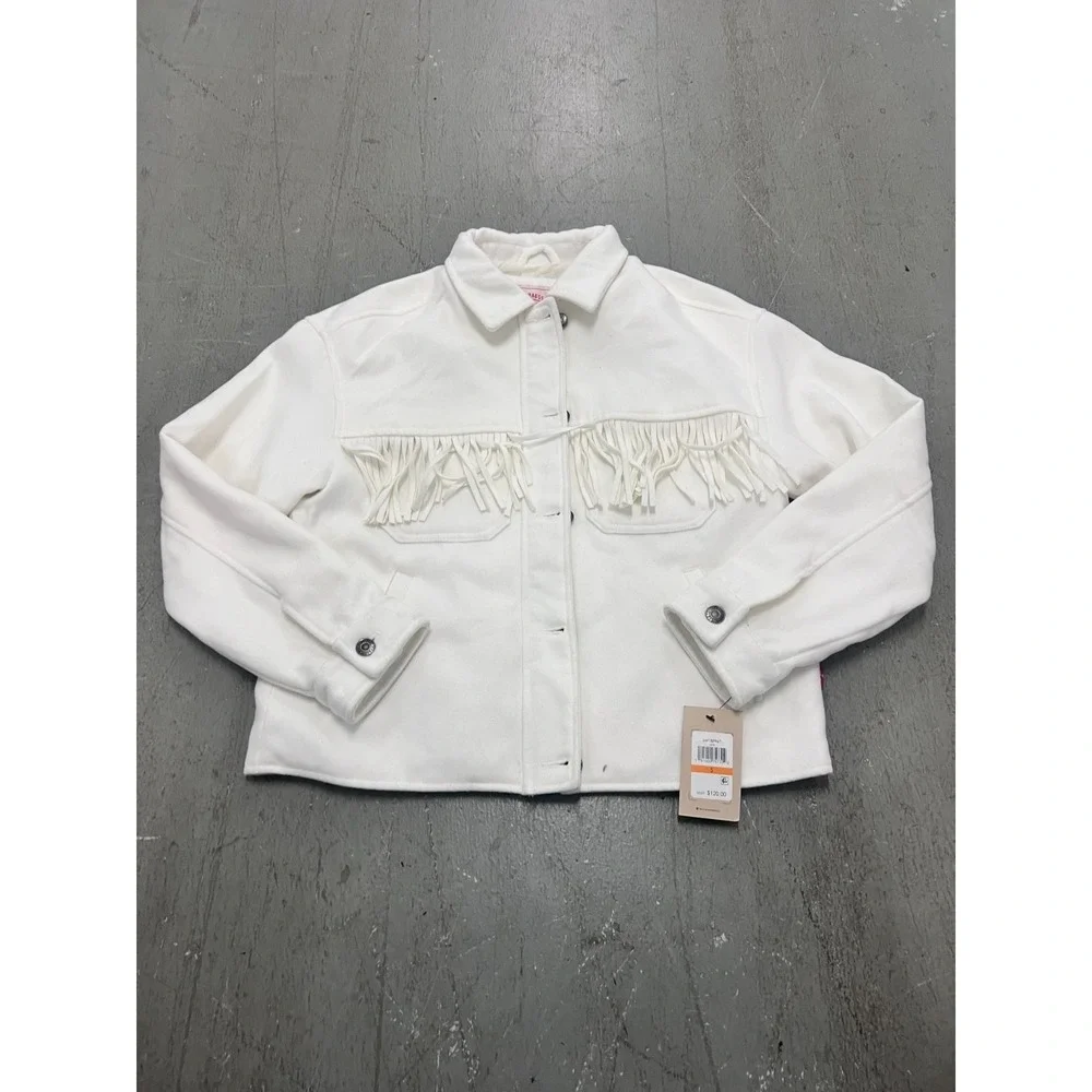 Levi's Western Jacket Womens Small White Fringe Trim Button Front Warm Wear NWT
